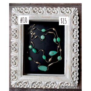 Chico's Gold & Green Turquoise Beaded Necklace With Adjustable Chain